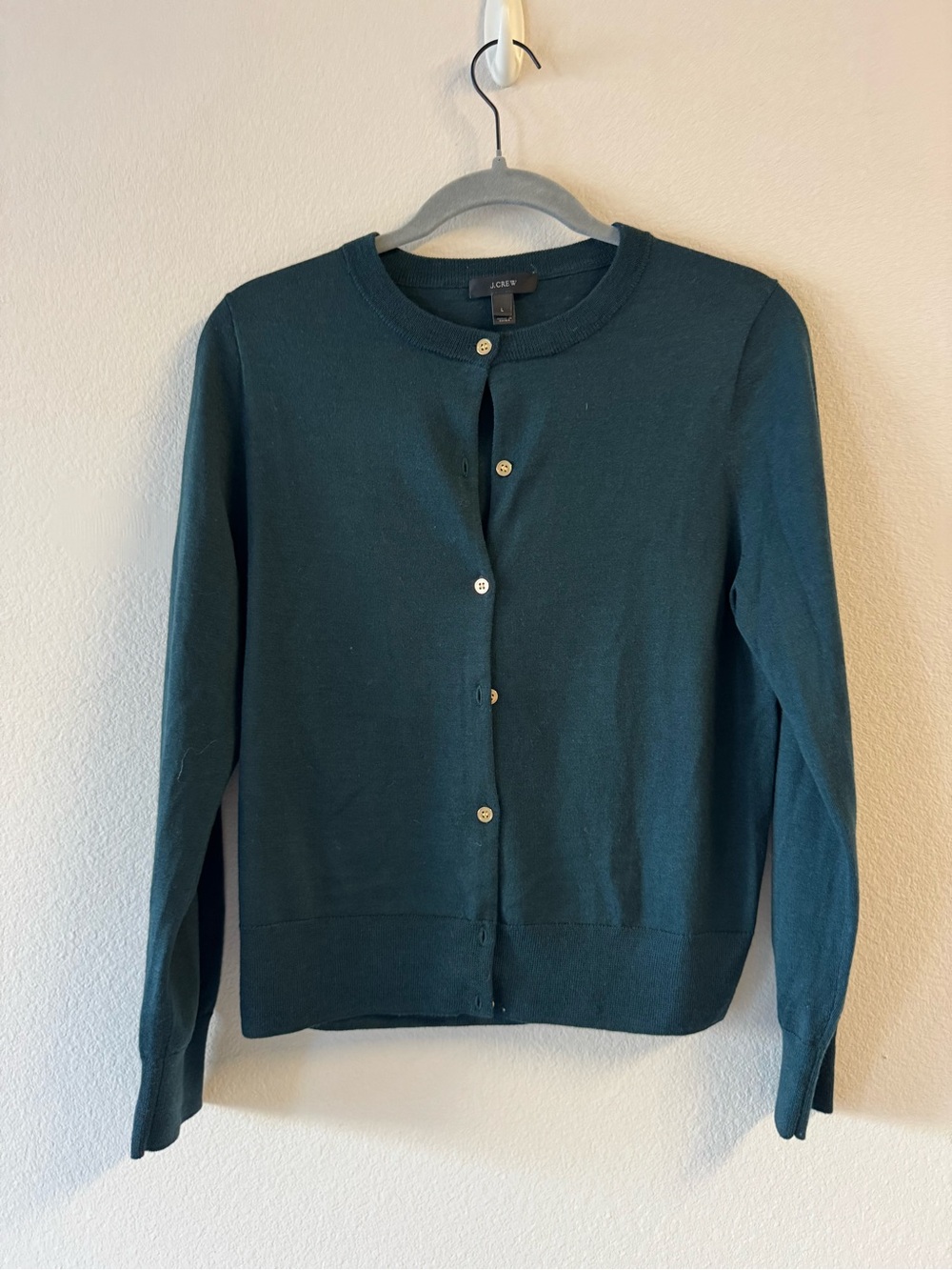 J. Crew Dark Teal Crewneck Button Cardigan